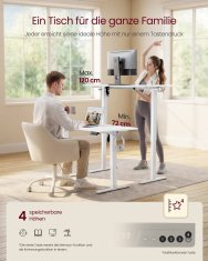 Songmics Višinasto nastavljiva miza 120x60x72-120 cm bela