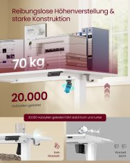 Songmics Višinasto nastavljiva miza 120x60x72-120 cm bela