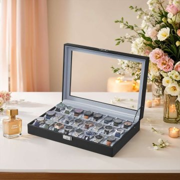 Songmics Škatla za shranjevanje ur 24 rež 30x20x8 cm Črna