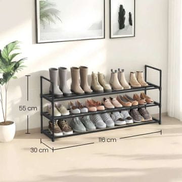Songmics Stojalo za čevlje 3 nivoji 30x116x55 cm črno