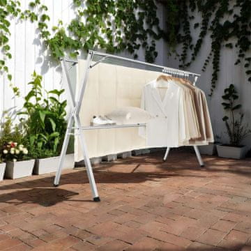 Songmics Stojalo za sušenje oblačil 66x133x130 cm Sivo zložljivo