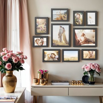 Songmics Komplet okvirjev za slike 10 kosov 20x25 cm 13x18 cm 10x15 cm bela