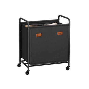 Songmics Košara za perilo 2 predelka 59x40x91 cm Črna