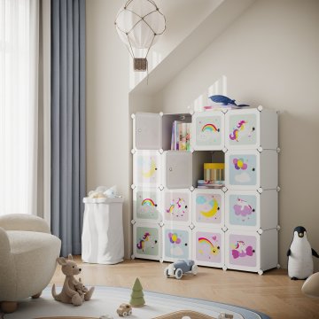 Songmics Shranjevalna omara 16-kock Modularna garderobna omara 123x31x123 cm Bela