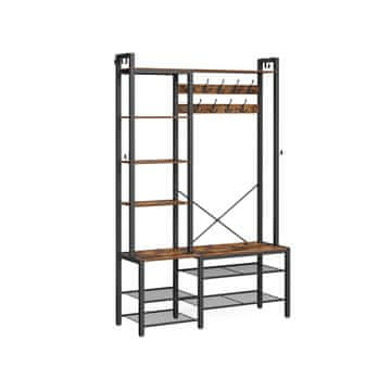 Songmics Obešalnik za plašče s klopjo za čevlje 40x120x190 cm rjav