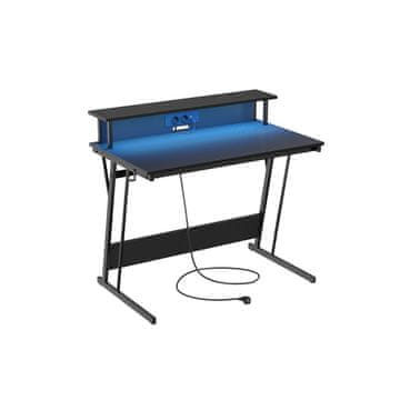 Songmics Pisarna za igre z napajalnim trakom in stojalom za monitor 60x100x76 cm Črna