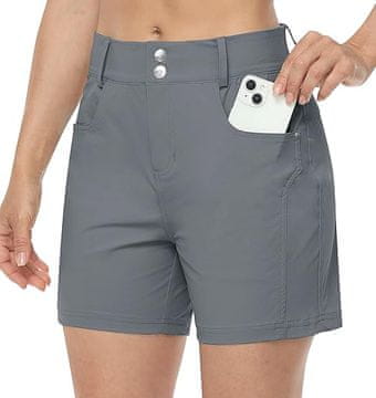 Nikcorp Ženske pohodne kratke hlače, športne, vodoodporne, hitro sušeče, zaščita UPF 50+, sive, elastičen pas, velikost 32