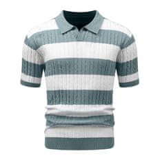 Nikcorp Moška polo majica HYPESTFIT črtast retro vintage z rebrasto pletenino kratki rokavi elegantna zelena S, 100% poliester, smart casual