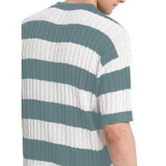 Nikcorp Moška polo majica HYPESTFIT črtast retro vintage z rebrasto pletenino kratki rokavi elegantna zelena S, 100% poliester, smart casual