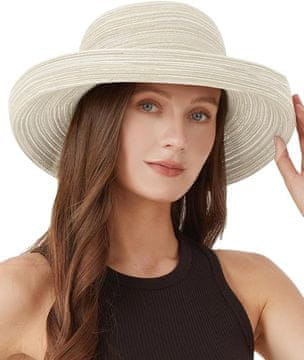 Nikcorp Ženski slamnati klobuk za plažo s širokim krajcem, bež, velikost L (59-61 cm), zračen in zložljiv poletni klobuk