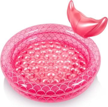 Nikcorp Napihljiv otroški bazenček z mehkim dnom, roza motiv morske deklice, PVC material, za vrt in stanovanje, Ø 90 cm