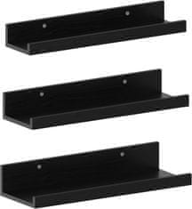 Nikcorp Stenska polica iz naravnega lesa, set 3 kosov, dolžina 60 cm, elegantna črna mat barva, minimalistični dizajn
