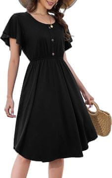 Nikcorp Poletna obleka Swing Midi s kratkimi rokavi in žepi, črna barva, zračen material z bombažem, velikost S