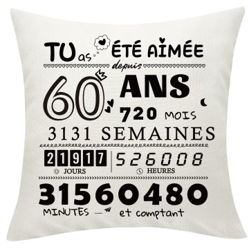 Nikcorp Prevleka za blazino z žepi za 60. rojstni dan, darilna dekorativna prevleka, bela barva, bombažno platno, 45x45 cm