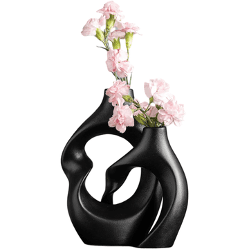 Nikcorp Keramični vazi v setu 2-delni, moderne dekorativne vaze, višina 20 cm, mat črna barva, abstraktna oblika za dom
