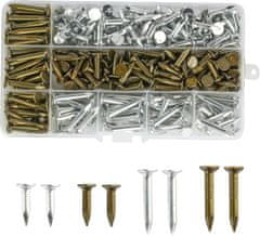 Nikcorp Žeblji za lepenko s široko glavo, pocinkani, 20 mm in 30 mm, rebrasto steblo, rjavi in srebrni, set 300 kosov