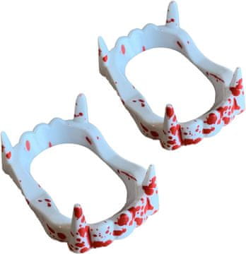 Nikcorp Vampirski zobje in umetni podočniki za kostum Drakula, mehka plastična čeljust za noč čarovnic, 2 kosa, bela barva