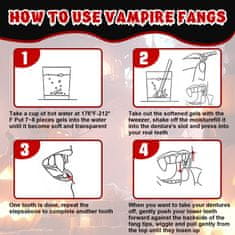 Nikcorp Vampirski zobje umetni podočniki svetleči v temi, 13-17 mm, set 3 parov z lepilom, za noč čarovnic in cosplay