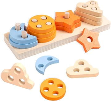 Nikcorp Lesena senzorična igrača Montessori, izobraževalna sestavljanka in geometrijski sorter oblik, 17 delov, 12m+
