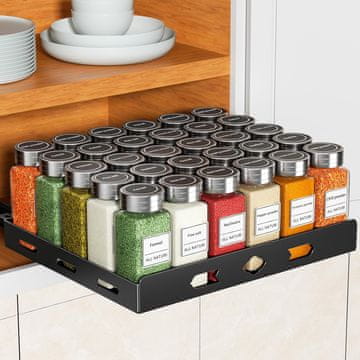 Nikcorp Izvlečni organizator za začimbe za kuhinjsko omarico, teleskopska polica iz aluminija, črna, velika, 26,7 cm