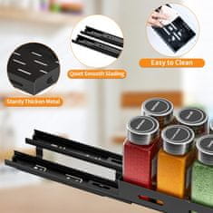 Nikcorp Izvlečni organizator za začimbe za kuhinjsko omarico, teleskopska polica iz črnega aluminija, 26,8 x 21,3 x 7,2 cm