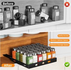 Nikcorp Izvlečni organizator za začimbe za kuhinjsko omarico, teleskopska polica iz aluminija, črna, velika, 26,7 cm