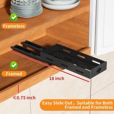 Nikcorp Izvlečni organizator za začimbe za kuhinjsko omarico, teleskopska polica iz črnega aluminija, 26,8 x 21,3 x 7,2 cm