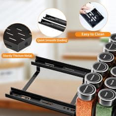 Nikcorp Izvlečni organizator za začimbe za kuhinjsko omarico, teleskopska polica iz aluminija, črna, velika, 26,7 cm