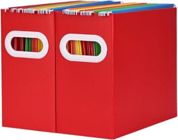 Nikcorp Organizator za dokumente A4, škatla iz kartona s kovinskim ročajem, zložljiva, komplet 2 kosa, rdeče barve