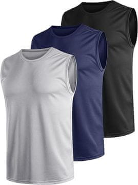 Nikcorp Moška majica brez rokavov (Tank Top) hitrosušeča in zračna za fitnes, komplet 3 kosi, siva/modra/črna, 3XL