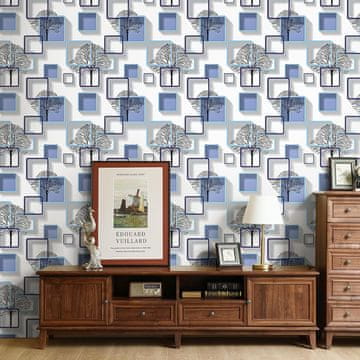 Nikcorp Samolepilna tapeta za stene in pohištvo, modri okvirji, vodoodporen PVC, pralna folija, 44,5 cm x 10 m