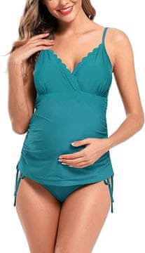 Nikcorp Nosečniške kopalke tankini, dvodelni komplet z nastavljivimi stranskimi vezmi, turkizna barva, velikost XL