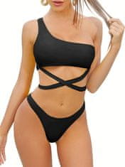 Nikcorp Dvodelne kopalke bikini na eno ramo s criss-cross trakovi, asimetričen dizajn, hitrosušeč material, črne, XL