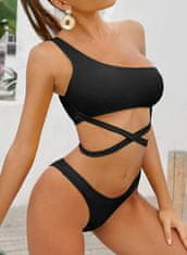 Nikcorp Dvodelne kopalke bikini na eno ramo s criss-cross trakovi, asimetričen dizajn, hitrosušeč material, črne, XL