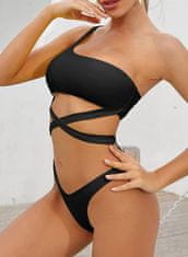 Nikcorp Dvodelne kopalke bikini na eno ramo s criss-cross trakovi, asimetričen dizajn, hitrosušeč material, črne, XL