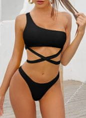 Nikcorp Dvodelne kopalke bikini na eno ramo s criss-cross trakovi, asimetričen dizajn, hitrosušeč material, črne, XL
