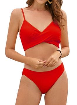 Nikcorp Dvodelne kopalke bikini v rdeči barvi z V-izrezom, modna rebrasta struktura materiala, udoben dizajn, velikost M
