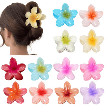 Nikcorp Sponke za lase Havajski cvetovi, komplet 12 kosov, mešane barve, 8,5 cm, trpežne sponke za vse vrste las