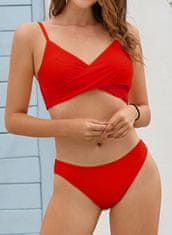 Nikcorp Dvodelne kopalke bikini v rdeči barvi z V-izrezom, modna rebrasta struktura materiala, udoben dizajn, velikost M