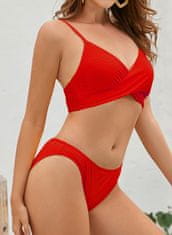 Nikcorp Dvodelne kopalke bikini v rdeči barvi z V-izrezom, modna rebrasta struktura materiala, udoben dizajn, velikost M