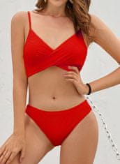 Nikcorp Dvodelne kopalke bikini v rdeči barvi z V-izrezom, modna rebrasta struktura materiala, udoben dizajn, velikost M