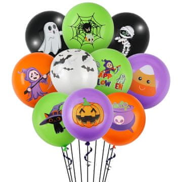 Nikcorp Baloni za Halloween dekorativni komplet 30 kosov, motivi buče, mačke in duhovi, biorazgradljiv lateks, 30 cm