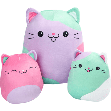 Nikcorp Plišasta blazina mačka squishy komplet 3 kosov, 17 in 30 cm, rjava mehka plišasta igrača za crkljanje in dekoracijo