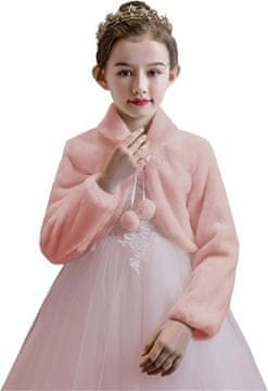 Nikcorp Otroški bolero iz umetnega krzna, elegantna jakna za deklice, pelerina za svečane priložnosti, 9-12 let, rožnata