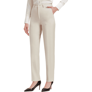 Nikcorp Ženske hlače iz blaga z dolgimi hlačnicami bež barve 3XL, elegantne hlače za visoke postave z ravnimi hlačnicami