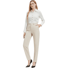 Nikcorp Ženske oblečne hlače Zylioo Tall Fit vintage bež 3XL, ravna hlačnica 32"/34", Non-Iron brez likanja, 96% poliester 4% spandex, srednji pas, 2 stranska + zadnji žep