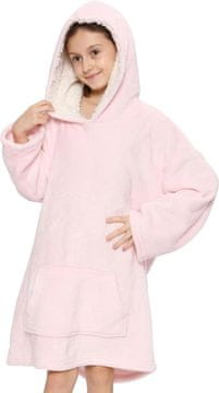 Nikcorp Odeja s kapuco in rokavi 2v1 za otroke, oversize otroška jopa iz flisa, toplo in mehko ogrinjalo, rdeč karo vzorec