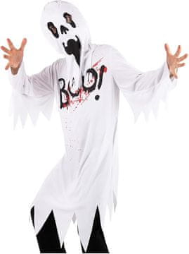 Nikcorp Pustni kostum duh za otroke, bela obleka za noč čarovnic s kapuco, za starost od 6 do 8 let (116-128 cm)