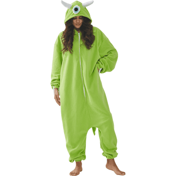 Nikcorp Ženska pižama kombinezon Kigurumi s kapuco Onesie Mike Wazowski, mehka in topla pižama iz flisa, zelena, velikost M