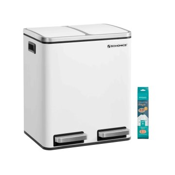 Songmics Koš za smeti s pedalom 2 predelka 41x36x735 cm bela